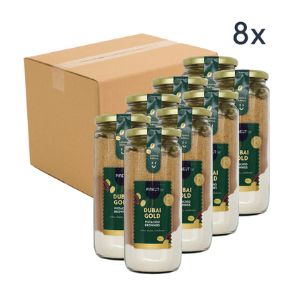 Brownies Dubai Gold, DIY Brownie Mix, Zartbitterschokolade Pistazie und Gewürze, Karton mit 8 Stück